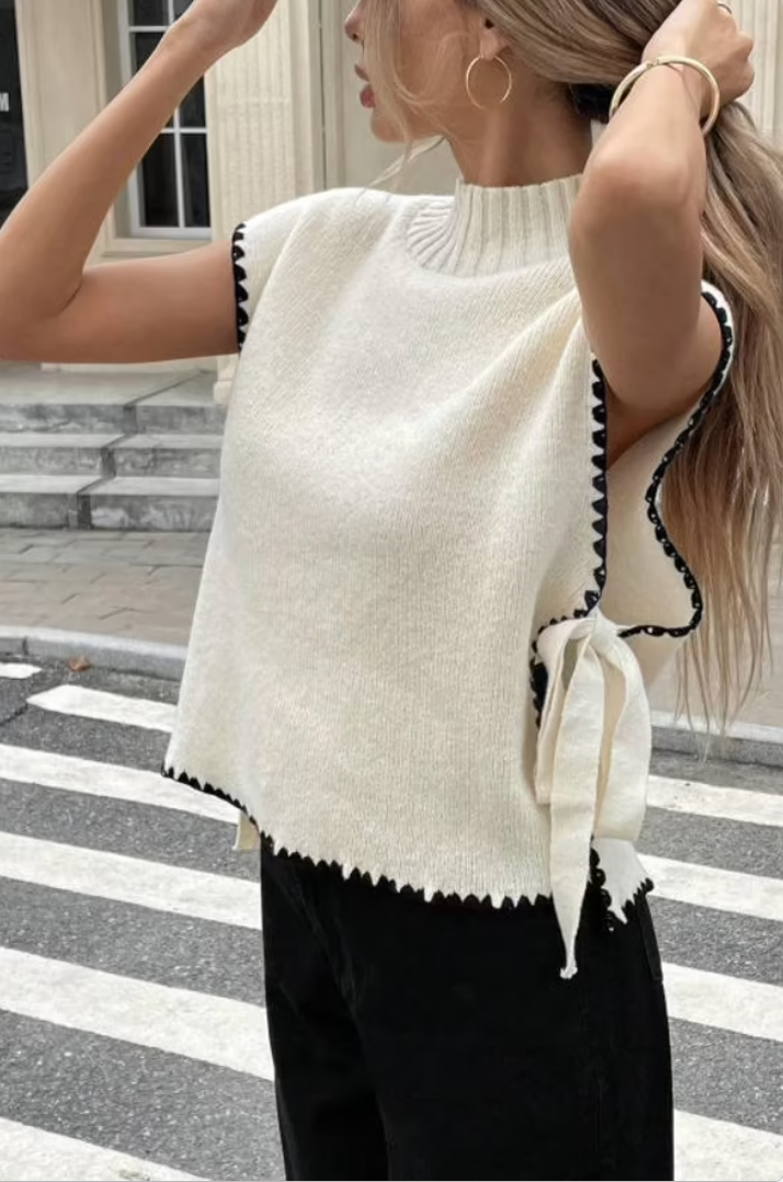 White Casual Elegant Streetwear Tie Closure Vest