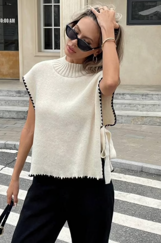 White Casual Elegant Streetwear Tie Closure Vest